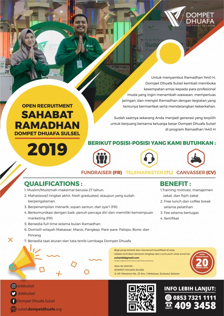 Open Recruitment Sahabat Ramadhan Dompet Dhuafa Sulsel 2019 M / 1440 H
